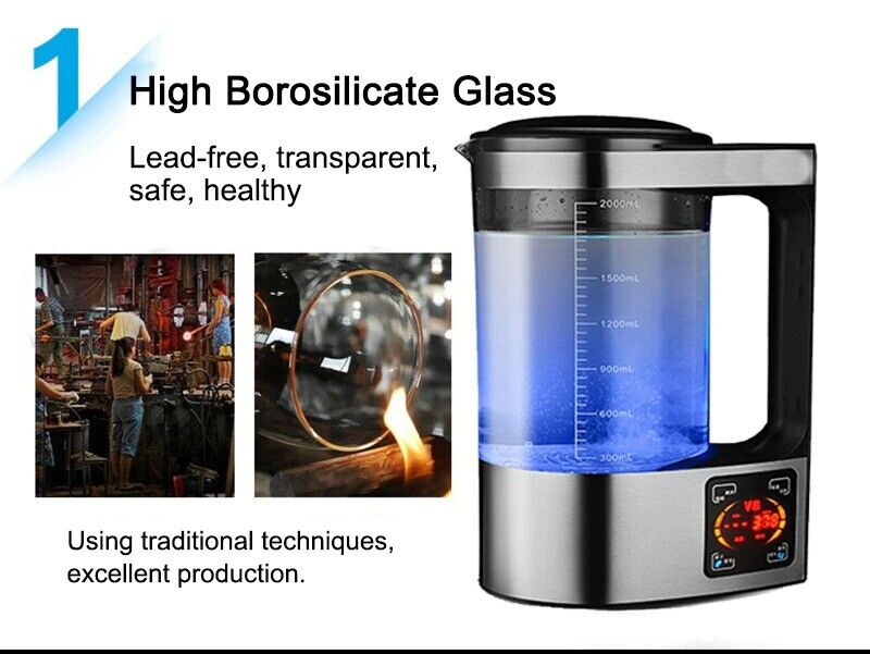 2 Litre Hydrogen Rich Kettle / Ionizer & Kangen Water Filter With Borosilicate Glass