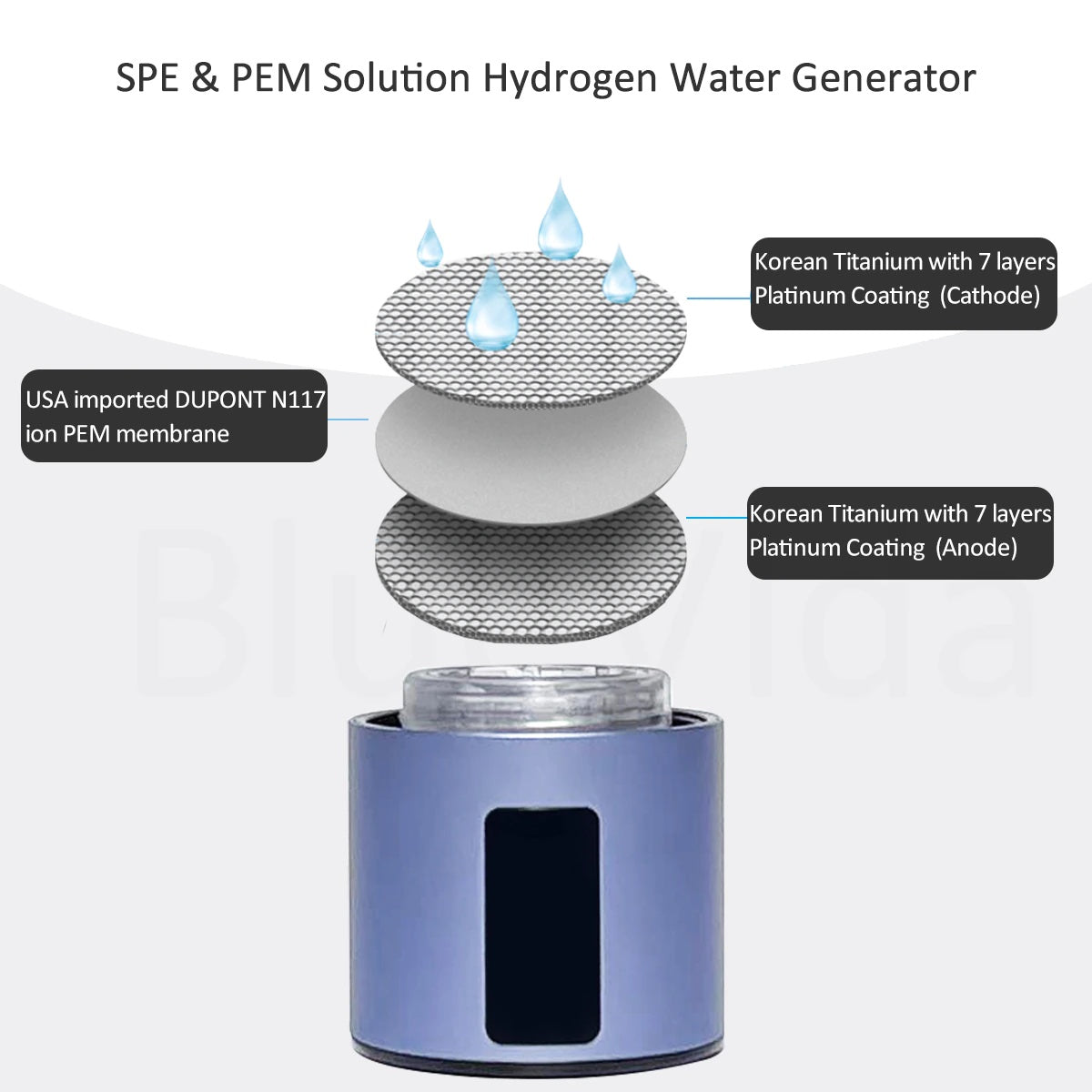 BlueVida Hydrogen Water Generator | Max 4500ppb Alkaline Filter | Gold & Blue