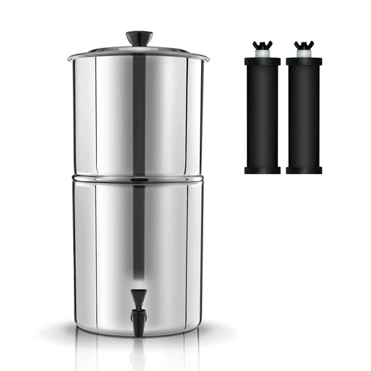 13L Stainless Steel Gravity Water Filter with Black Filtration Elements (Pair)