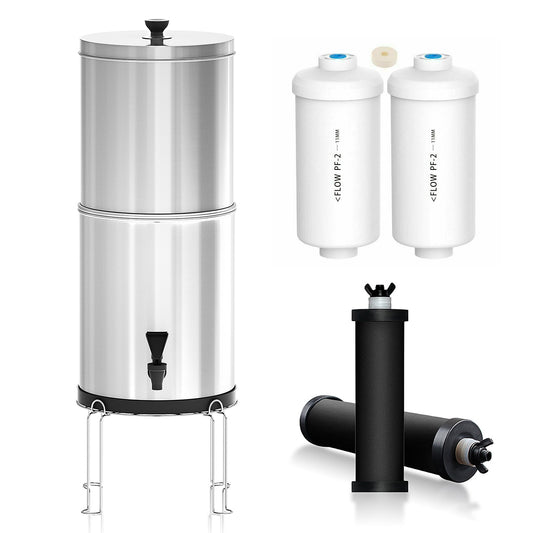 13L Stainless Steel Gravity Water Filter (Bundle) (Pair of PF-2 Fluoride + Black Carbon Filters) (Like Berkey)