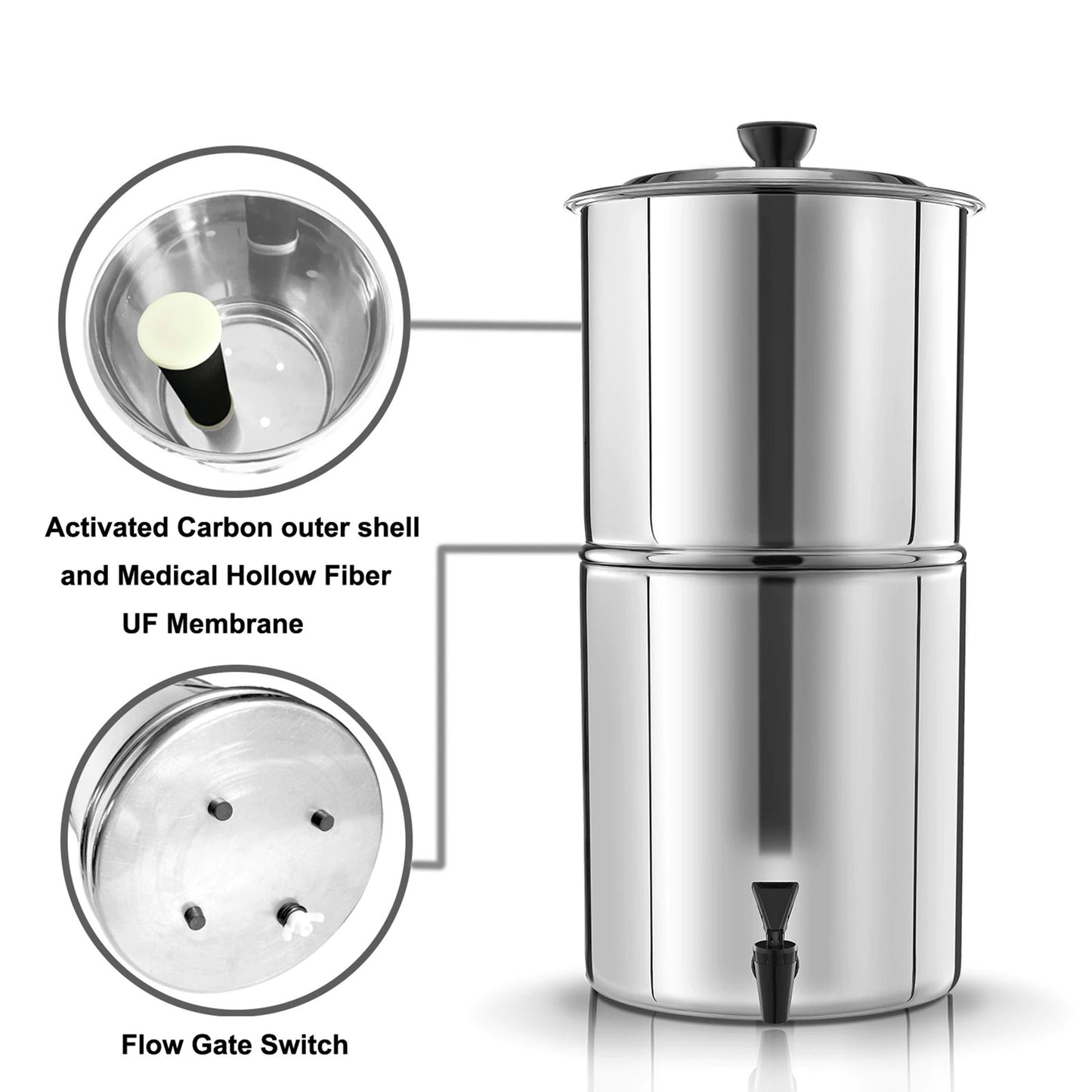 13L Stainless Steel Gravity Water Filter with Black Filtration Elements (Pair)